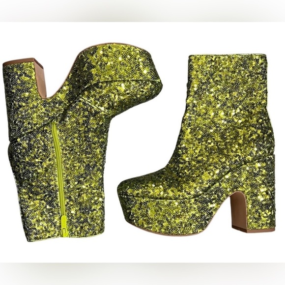 NEW Circus By Sam Edelman Ilana Bright Jade Sequin Platform Heel Boots Size 8.5 - Picture 1 of 7
